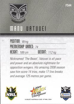 2009 Select NRL Champions - Foiled Signature #FS44 Manu Vatuvei Back